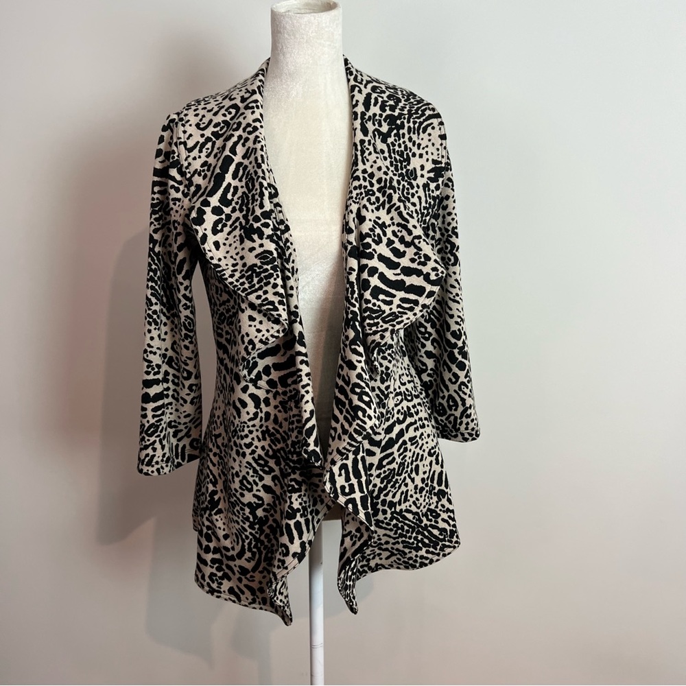 Calvin Klein Leopard Print Knit Ruffle Open Cardigan Jacket Women Size 4